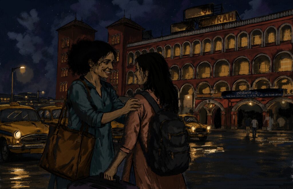 Arrival in Kolkata. sisters meey, howrah station, kolkata
